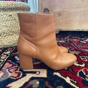 Able Cognac Leather Block Heel Ankle Boots